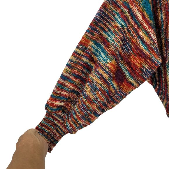Vtg‎ 80s Multicolor Streaked Cowlneck Sweater Sz M Dolman Sleeve Funky Casual - Picture 7 of 12